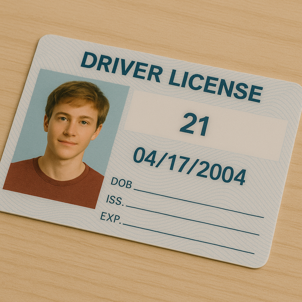 A driver license of a 21 year old